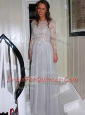 Adorable Grey Bateau Backless Appliques Homecoming Dress Long Sleeves