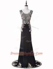 Mermaid Scoop Black Sleeveless Beading and Appliques Zipper Evening Dress