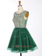 Sweet Scoop Sleeveless Prom Party Dress Mini Length Beading Green Chiffon
