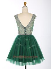 Sweet Scoop Sleeveless Prom Party Dress Mini Length Beading Green Chiffon