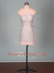 Dramatic Mini Length Pink Prom Dresses Scoop Sleeveless Zipper