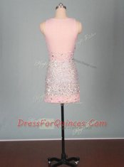 Dramatic Mini Length Pink Prom Dresses Scoop Sleeveless Zipper
