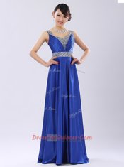 Shining Coral Red Sleeveless Beading Floor Length Prom Party Dress