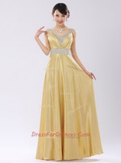 Shining Coral Red Sleeveless Beading Floor Length Prom Party Dress