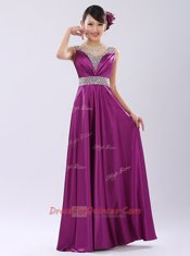 Shining Coral Red Sleeveless Beading Floor Length Prom Party Dress