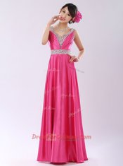 Shining Coral Red Sleeveless Beading Floor Length Prom Party Dress