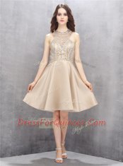 Fantastic Champagne Sleeveless Knee Length Beading Criss Cross Prom Dress