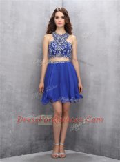 Luxurious Royal Blue Scoop Criss Cross Beading Prom Party Dress Sleeveless