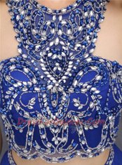 Luxurious Royal Blue Scoop Criss Cross Beading Prom Party Dress Sleeveless