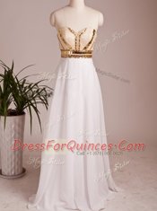 Fancy Chiffon Sleeveless Floor Length Homecoming Dress and Beading