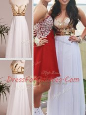 Fancy Chiffon Sleeveless Floor Length Homecoming Dress and Beading