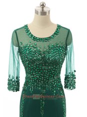 Mermaid Scoop Zipper Evening Dress Green for Prom and Wedding Party with Beading Brush Train