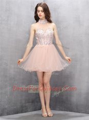 Luxurious Beading and Sequins Prom Dresses Baby Pink Zipper Sleeveless Mini Length