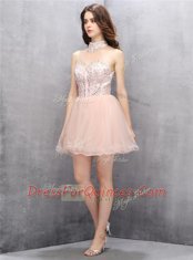 Luxurious Beading and Sequins Prom Dresses Baby Pink Zipper Sleeveless Mini Length