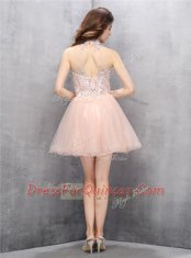 Luxurious Beading and Sequins Prom Dresses Baby Pink Zipper Sleeveless Mini Length