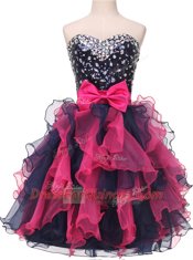 Organza Sleeveless Knee Length Prom Dress and Beading and Ruffles and Bowknot