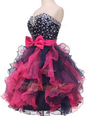 Organza Sleeveless Knee Length Prom Dress and Beading and Ruffles and Bowknot