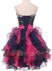 Organza Sleeveless Knee Length Prom Dress and Beading and Ruffles and Bowknot