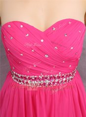 Knee Length Hot Pink Homecoming Dress Chiffon Sleeveless Beading