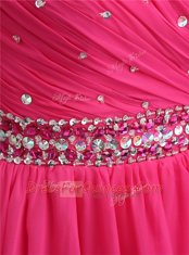 Knee Length Hot Pink Homecoming Dress Chiffon Sleeveless Beading