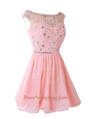 Amazing Pink A-line Chiffon Bateau Sleeveless Sashes ribbons Knee Length Zipper Prom Dresses