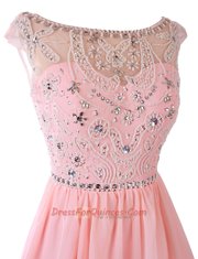 Amazing Pink A-line Chiffon Bateau Sleeveless Sashes ribbons Knee Length Zipper Prom Dresses