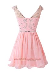 Amazing Pink A-line Chiffon Bateau Sleeveless Sashes ribbons Knee Length Zipper Prom Dresses