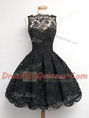 Graceful Lace Knee Length Black Prom Dresses Bateau Sleeveless Zipper