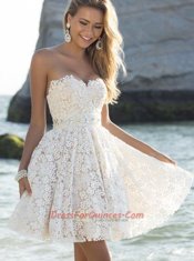 Admirable Sleeveless Lace Mini Length Zipper Prom Dresses in White with Lace