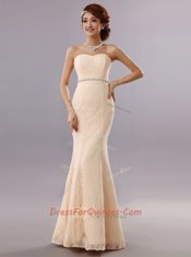 Lace Floor Length Mermaid Sleeveless Red Dress for Prom Zipper