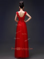 Cute Floor Length Red Prom Dresses Scoop Sleeveless Lace Up