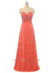 Watermelon Red Chiffon Lace Up Prom Party Dress Sleeveless Floor Length Beading