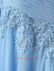 Unique Scoop Light Blue Sleeveless Brush Train Appliques With Train Evening Dress