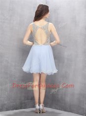 Beauteous Scoop Sequins Light Blue Sleeveless Chiffon Zipper Dress for Prom for Prom and Party