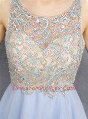 Beauteous Scoop Sequins Light Blue Sleeveless Chiffon Zipper Dress for Prom for Prom and Party