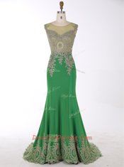 Flirting Scoop Green Mermaid Beading and Appliques Prom Evening Gown Zipper Chiffon Sleeveless