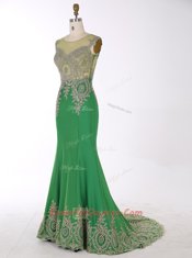 Flirting Scoop Green Mermaid Beading and Appliques Prom Evening Gown Zipper Chiffon Sleeveless