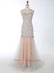 Luxurious Mermaid Champagne Sweetheart Neckline Beading Prom Dresses Sleeveless Zipper