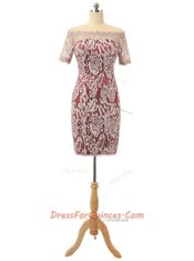 Smart Off the Shoulder Lace Short Sleeves Mini Length Prom Party Dress and Lace