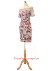 Smart Off the Shoulder Lace Short Sleeves Mini Length Prom Party Dress and Lace