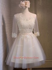 Exceptional Mini Length White Prom Evening Gown Scoop Half Sleeves Lace Up