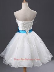 Elegant White Prom Dresses Prom and For with Appliques and Sashes ribbons and Ruching Sweetheart Sleeveless Lace Up