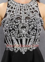 Fashionable Scoop Black Satin Zipper Sleeveless Mini Length Beading