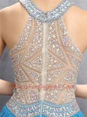 Baby Blue Prom Dress Prom and Party and For with Beading and Bowknot Halter Top Sleeveless Zipper