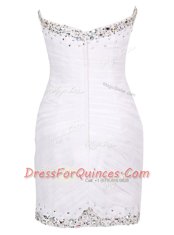 Beading and Ruffles Evening Dress White Zipper Sleeveless Mini Length