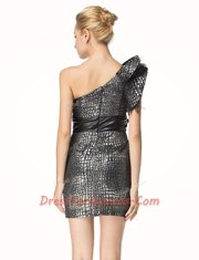 One Shoulder Mini Length Column/Sheath Sleeveless Black Prom Dress Zipper