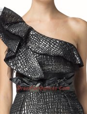 One Shoulder Mini Length Column/Sheath Sleeveless Black Prom Dress Zipper