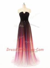 Traditional Multi-color Evening Dress Prom and Party and For with Belt Strapless Sleeveless Sweep Train Zipper