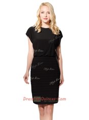 Stunning Navy Blue Cap Sleeves Mini Length Ruffles Zipper