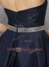 Knee Length Navy Blue Satin Sleeveless Beading and Appliques